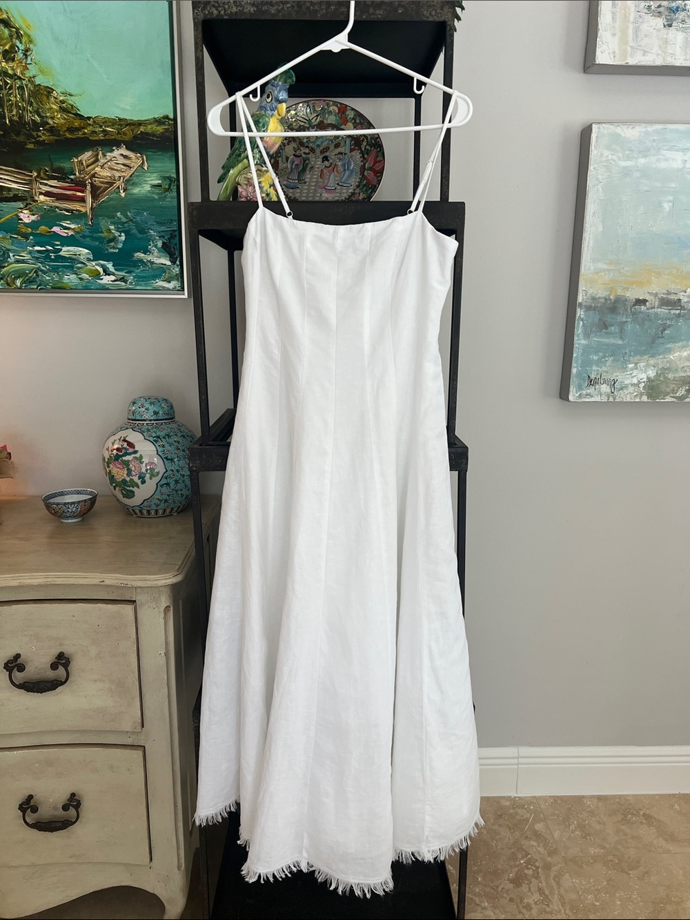 J. Crew White Linen Maxi Dress with Spaghetti Straps